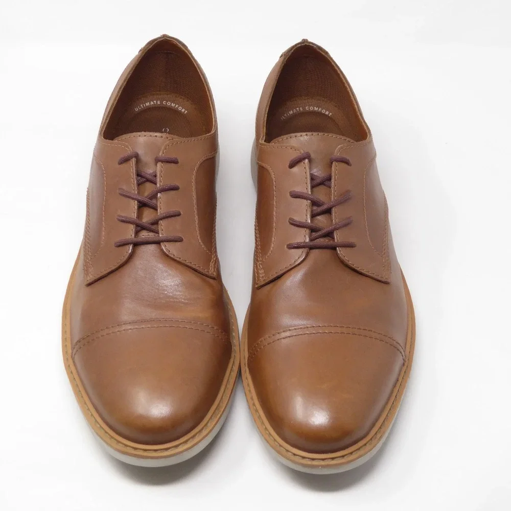 Clarks Mens Draper Cap Toe Oxford Shoes Tan Brown Leather Lace Up 13